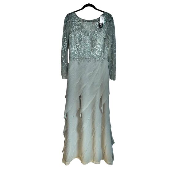 XSCAPE Women's Boat-Neck Long-Sleeve Sequin Dress Sage Green Size 6 NWT - Picture 7 of 9